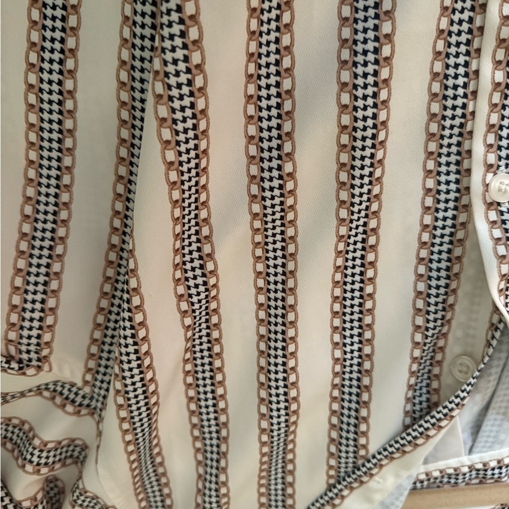 Cream Blouse with Gold Chain Link/Black Hounds Stripes - Size M - Picture 5 of 5